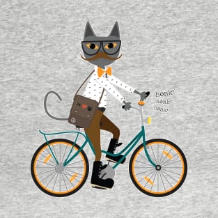 hipster cat on a bicycle T-Shirt